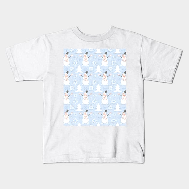 Winter pattern with snowman and snowflakes Kids T-Shirt by Cute-Design